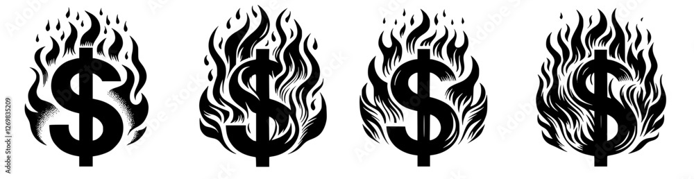 Obraz premium Dollar symbol burning in flames