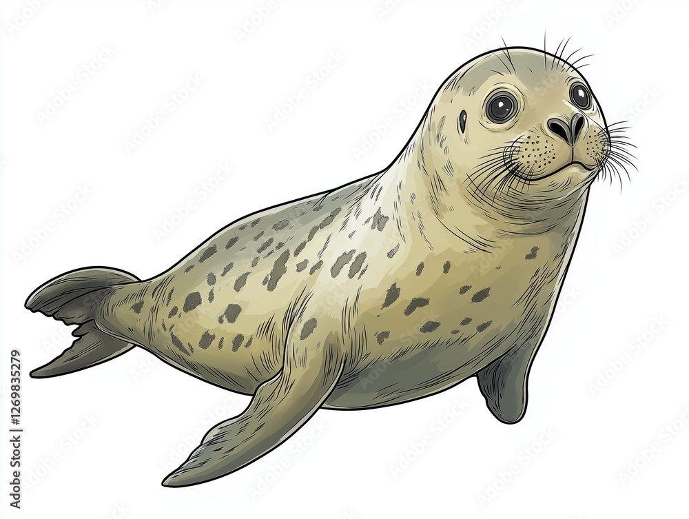 Obraz premium A harbor seal pup, spotted coat, curious gaze, swimming in the ocean.