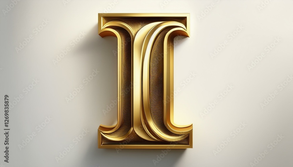 stylish 3d letter i crafted from newly brushed gold featuring a serif font standing confidently against a pristine white background that accentuates its elegance and contemporary appeal stylish 3d letter i crafted from newly brushed gold featuring a serif font standing confidently against a pristine white background that accentuates its elegance and contemporary appeal