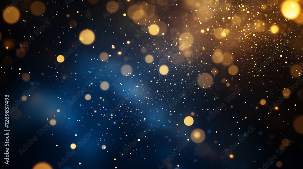 Obraz premium Soft glowing gradient background with smooth transitions of deep blue and golden hues on a dark backdrop. Subtle blur effect for a dreamy, modern look. Perfect for presentations, banners