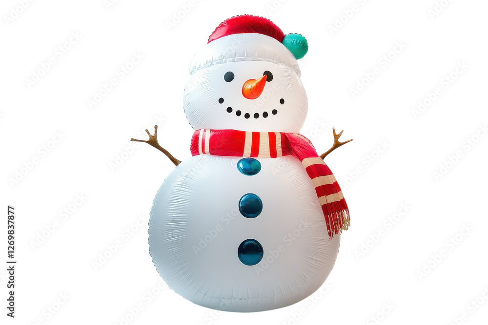 Cheerful inflatable snowman smiles bright in winter festivities on a snowy day isolated on transparent background Cheerful inflatable snowman smiles bright in winter festivities on a snowy day isolated on transparent background
