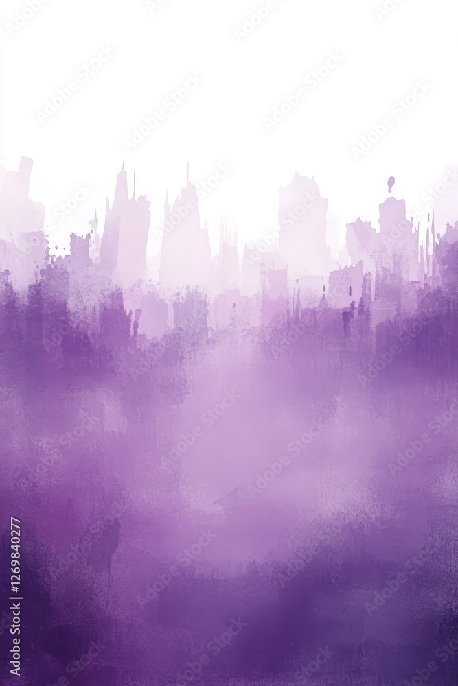 Fototapeta premium Abstract Cityscape In Shades Of Lilac, Watercolor Illustration With Light Wash For Background, Print