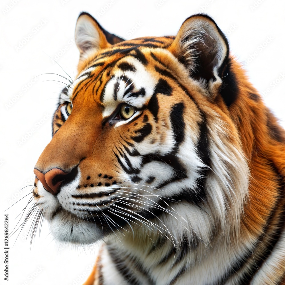 Obraz premium Majestic tiger portrait, orange Bengal tiger head, wild cat on white background