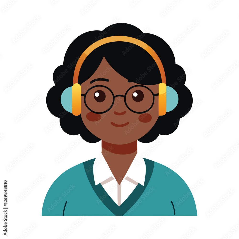 Vector: woman with headphones on her head. AI generated Vector: woman with headphones on her head. AI generated