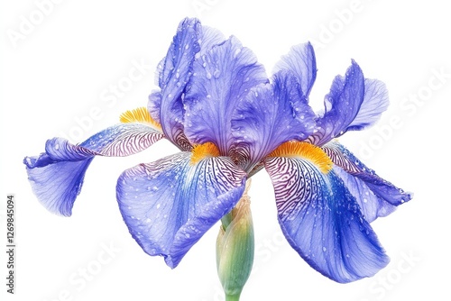 Delicate blue iris blooms with raindrops glimmering under soft light in a minimalist setting isolated on transparent background photo