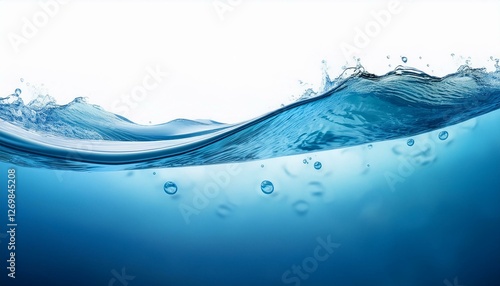 abstract blue water wave isolated on white background banner rippled water line with bubbles and underwater view motion design concept with copy space