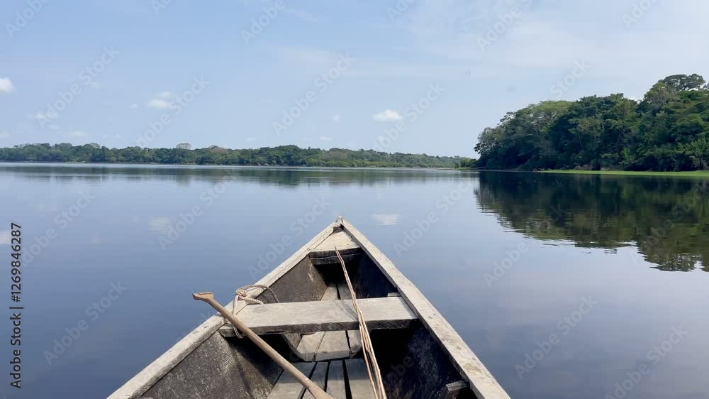 Wooden canoe on jungle lake Tarapoto, Amazon, Colombia. Wooden canoe on jungle lake Tarapoto, Amazon, Colombia.