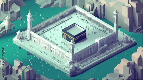 Exploring Mecca’s Iconic Landmarks in Isometric Perspective