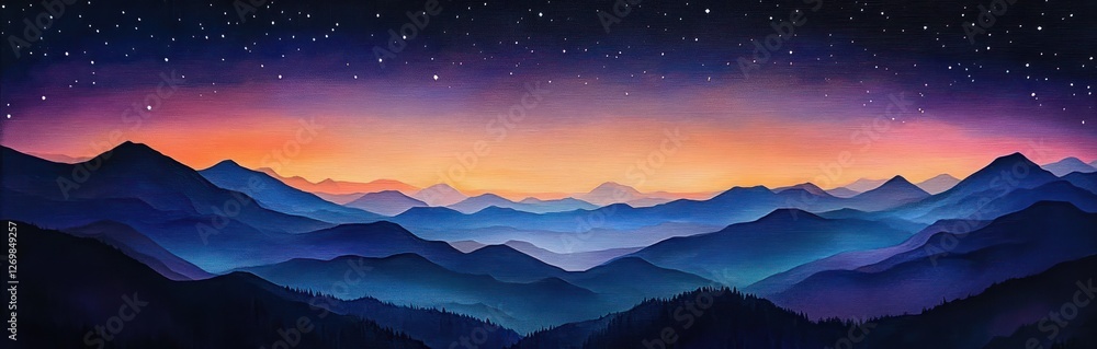 Serene Sunset Over Majestic Mountain Ranges Under Starry Sky Serene Sunset Over Majestic Mountain Ranges Under Starry Sky
