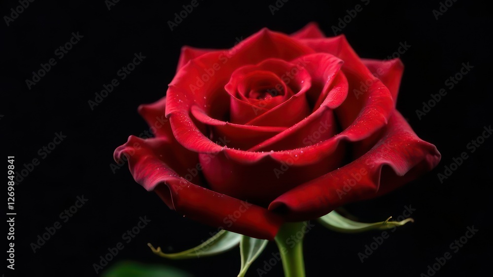 greeting card Closeup of Red Rose on Black Background, water drops greeting card Closeup of Red Rose on Black Background, water drops