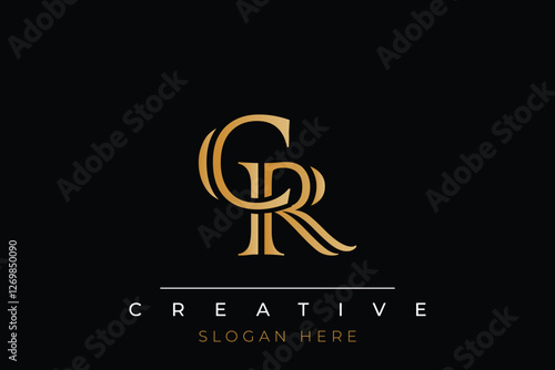 Sophisticated gold CR monogram logo on a sleek black background, ideal for branding, creative design, and luxurious themes.