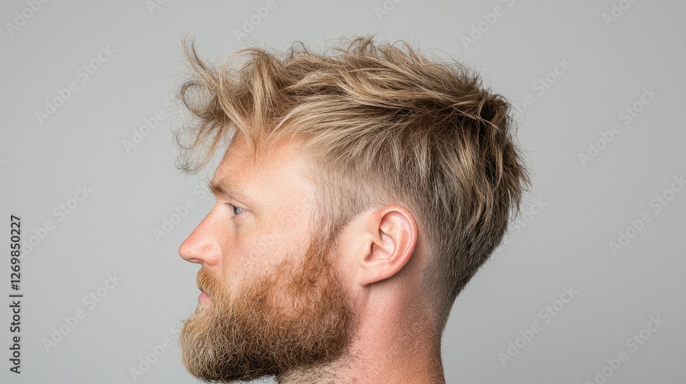 Fototapeta premium Man's profile, blonde hair, beard, studio shot