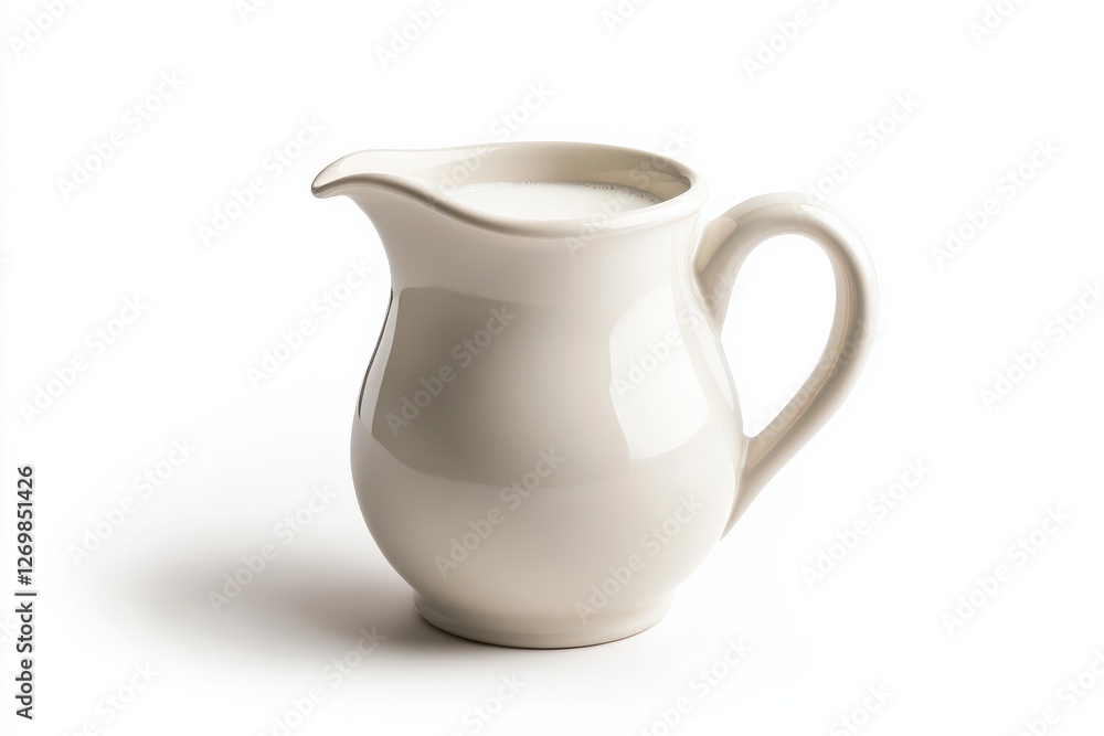 Elegant white ceramic creamer placed on a minimalist white background in natural light isolated on transparent background Elegant white ceramic creamer placed on a minimalist white background in natural light isolated on transparent background