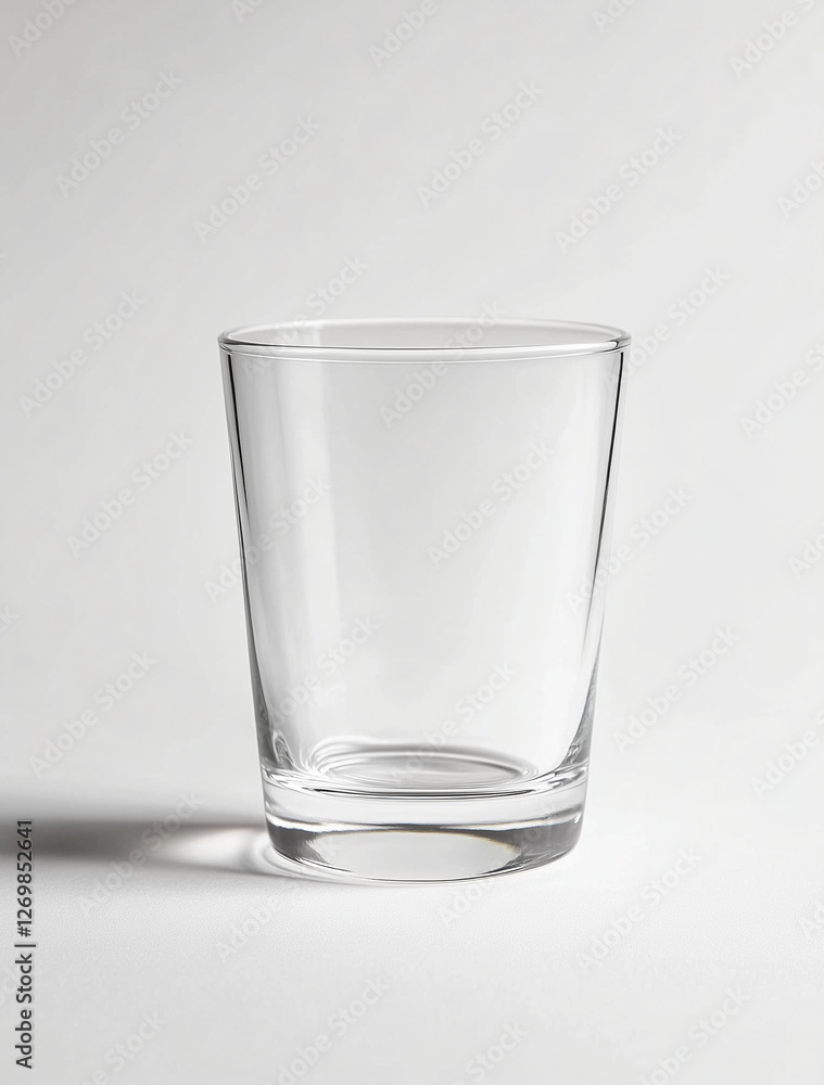 A simple, straight glass tumbler with no handle, on a white background A simple, straight glass tumbler with no handle, on a white background