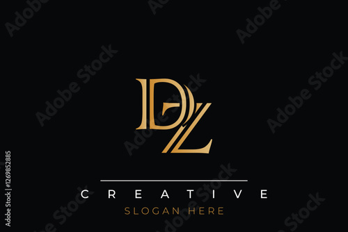 Sophisticated gold DZ monogram logo on a sleek black background, ideal for branding, creative design, and luxurious themes.