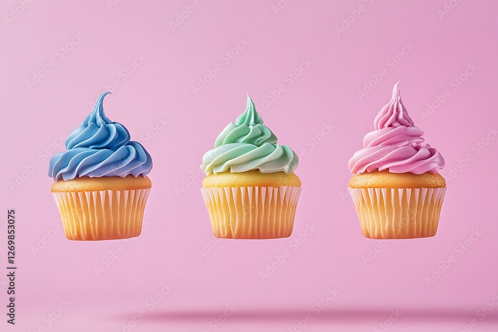 Floating Cupcakes in Vibrant Colors Floating Cupcakes in Vibrant Colors