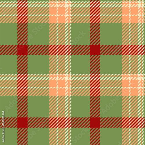 Picnic blanket tartan pattern plaid, vogue vector fabric texture. Infant textile background seamless check in green and orange colors.