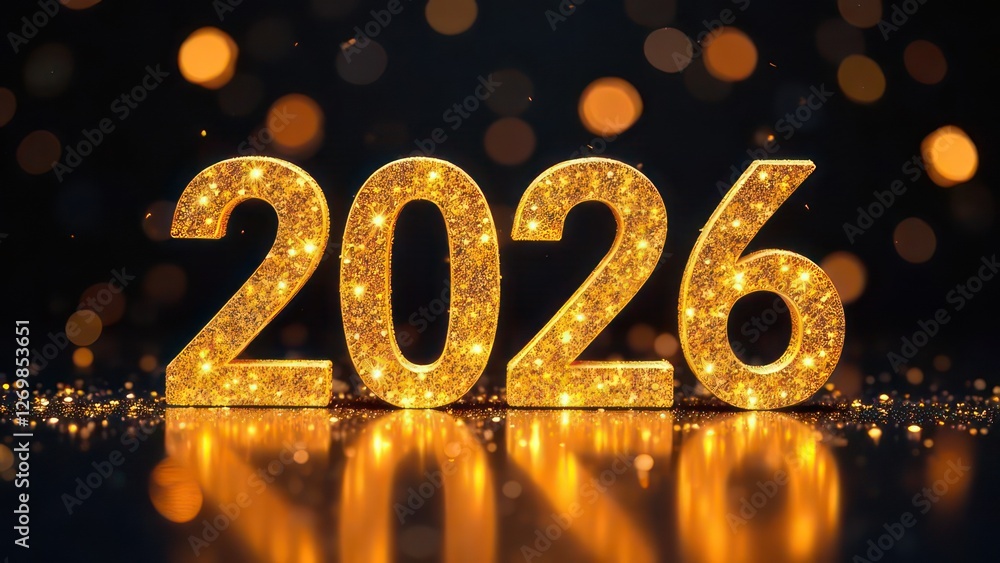 golden glittering 2026 text on dark festive background, greeting card, christmas and new year celebration golden glittering 2026 text on dark festive background, greeting card, christmas and new year celebration