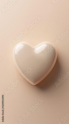 Glossy 3D Heart on a Soft Beige Background, Vertical Composition