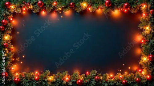 empty christmas festive frame for text made from shining garland lights, copyspace for greetings, holiday promotions