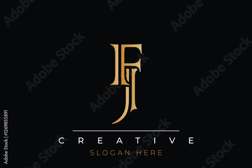 Sophisticated gold FJ monogram logo on a sleek black background, ideal for branding, creative design, and luxurious themes.