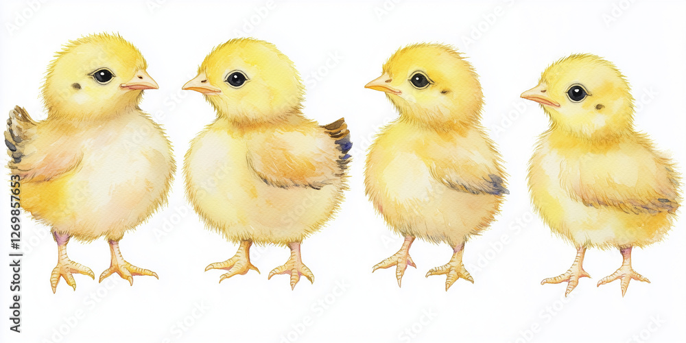 Naklejka premium Watercolor little chick. Illustration clipart isolated on white background.