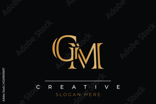 Sophisticated gold GM monogram logo on a sleek black background, ideal for branding, creative design, and luxurious themes.