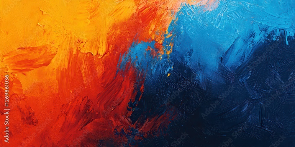 A vibrant abstract artwork featuring bold orange and blue colors, blending seamlessly to create a dynamic visual impact. A vibrant abstract artwork featuring bold orange and blue colors, blending seamlessly to create a dynamic visual impact.