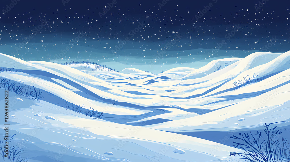 Windblown snow forms ridges on a frozen winter field after a storm. winter ridge. illustration. Frozen Thunderstorms. Illustration Windblown snow forms ridges on a frozen winter field after a storm. winter ridge. illustration. Frozen Thunderstorms. Illustration