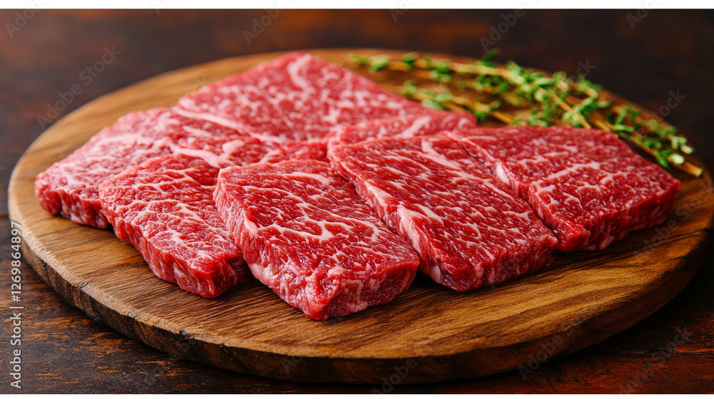 aw beef steaks on a wooden cutting board, showcasing the rich texture of wagyu beef, symbolizing luxury, indulgence, and the craftsmanship of modern cooking aw beef steaks on a wooden cutting board, showcasing the rich texture of wagyu beef, symbolizing luxury, indulgence, and the craftsmanship of modern cooking