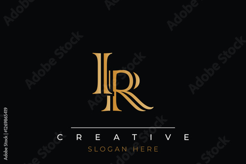 Sophisticated gold IR monogram logo on a sleek black background, ideal for branding, creative design, and luxurious themes.