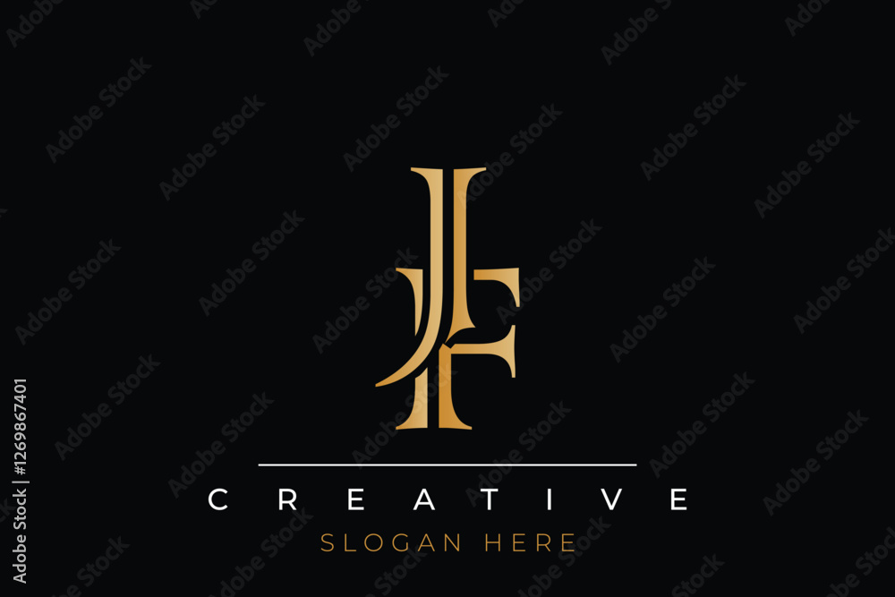 Sophisticated gold JF monogram logo on a sleek black background, ideal for branding, creative design, and luxurious themes. Sophisticated gold JF monogram logo on a sleek black background, ideal for branding, creative design, and luxurious themes.