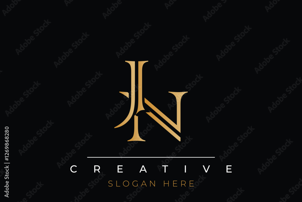Sophisticated gold JN monogram logo on a sleek black background, ideal for branding, creative design, and luxurious themes. Sophisticated gold JN monogram logo on a sleek black background, ideal for branding, creative design, and luxurious themes.