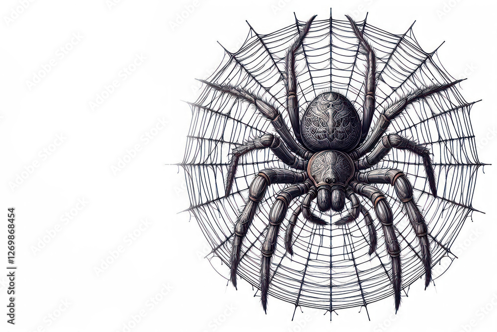 Obraz premium Spider on a web. Space for text.