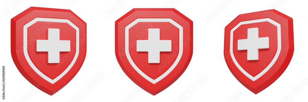 Set of First Aid Kit Plastic Shield Health Protection, Healthcare 3d icon illustration isolated on transparent background Set of First Aid Kit Plastic Shield Health Protection, Healthcare 3d icon illustration isolated on transparent background