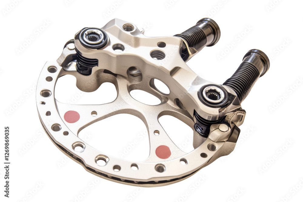Precision engineering of a motorcycle brake caliper showcasing intricate design elements isolated on transparent background Precision engineering of a motorcycle brake caliper showcasing intricate design elements isolated on transparent background