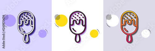 Ice cream on stick line icon. Halftone dotted pattern. Gradient icon with grain shadow. Vanilla sundae sign. Frozen summer dessert symbol. Line ice cream icon. Various designs. Vector