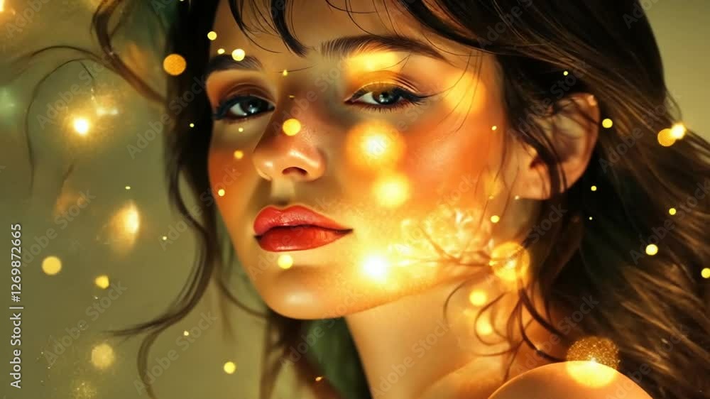 Woman, glowing, portrait, studio, bokeh, beauty Woman, glowing, portrait, studio, bokeh, beauty