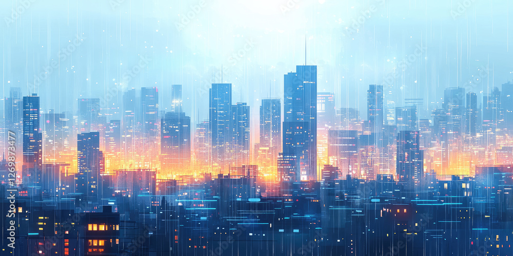 Fototapeta premium Modern cityscape showcasing innovative rainwater harvesting systems amidst lush greenery promoting urban sustainability. Banner. Copy space