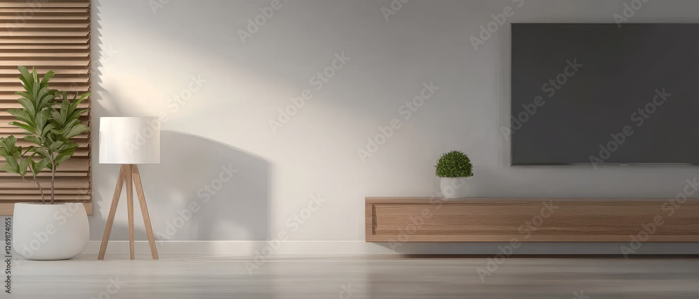 Fototapeta premium Contemporary living room with minimalist decor and natural light illuminating the space