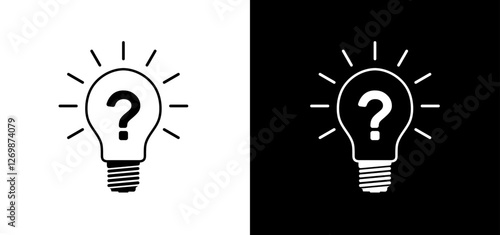 Light bulb with question mark on black, white background. Bulb icon to use for business question, idea, imagination, brainstorming concept projects.