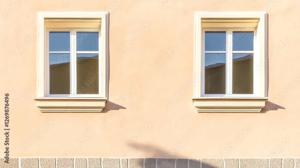 © JuanM - Charming light-colored wall with elegant windows in a peaceful afternoon light