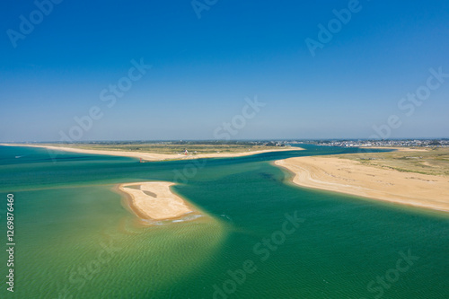 The Etel bar in Europe, France, Brittany, Morbihan, Etel, in summer, on a sunny day.