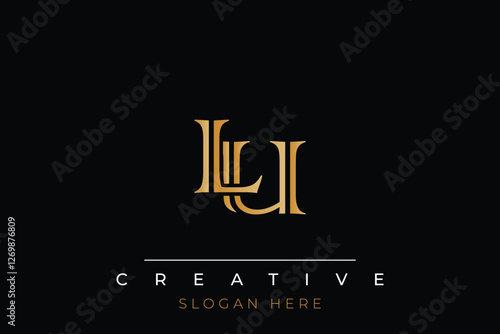 Sophisticated gold LU monogram logo on a sleek black background, ideal for branding, creative design, and luxurious themes.