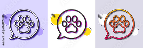 Pets care line icon. Halftone dotted pattern. Gradient icon with grain shadow. Veterinary clinic bubble sign. Dog paw speech bubble symbol. Line pets care icon. Various designs. Vector
