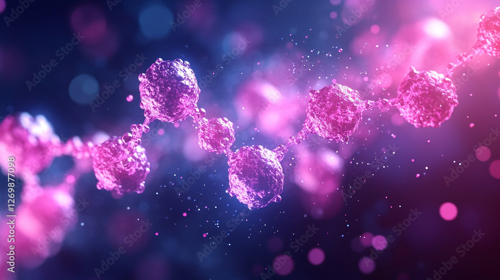 Vivid 3D rendering of molecular structures depicting proteins and enzymes in dynamic biological interactions Symbolizing life sciences innovation and complexity Modern bright tone with blank space
Vivid 3D rendering of molecular structures depicting proteins and enzymes in dynamic biological interactions Symbolizing life sciences innovation and complexity Modern bright tone with blank space