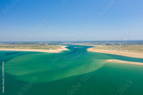 The Etel bar in Europe, France, Brittany, Morbihan, Etel, in summer, on a sunny day.