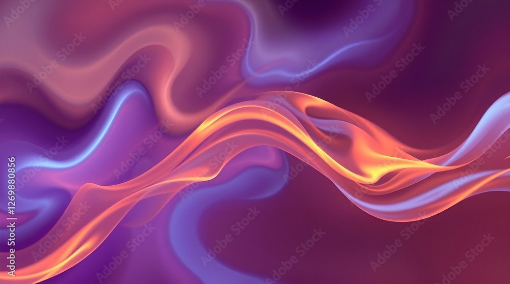 Fluid abstract design featuring smooth waves of vibrant purple and orange colors creating a flowing effect Fluid abstract design featuring smooth waves of vibrant purple and orange colors creating a flowing effect