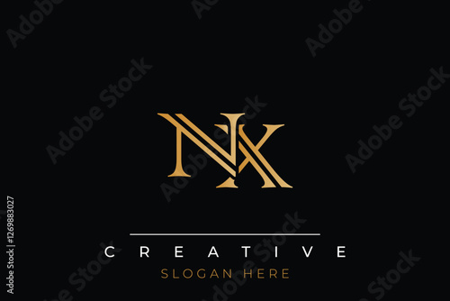 Sophisticated gold NX monogram logo on a sleek black background, ideal for branding, creative design, and luxurious themes.