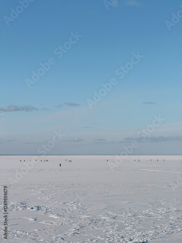 frozen Kiev sea sunny day blue sky snow on the sea